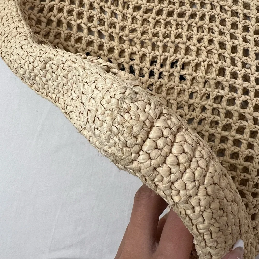 Prada Beige Crochet Tote Bag with Black Logo